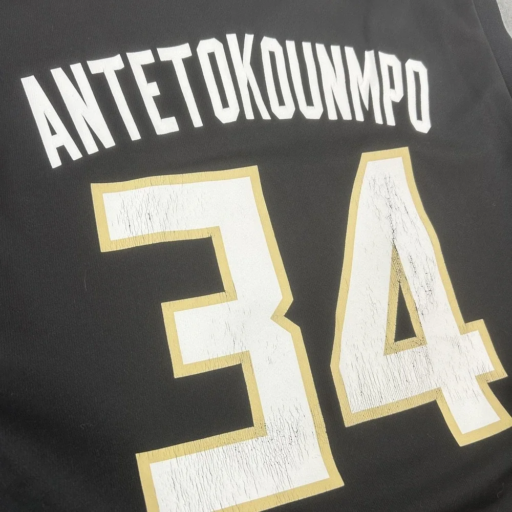 Milwaukee Bucks Jersey Mens Medium Black NBA Basketball Giannis 34 Adidas